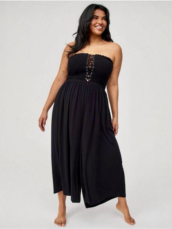 torrid Pants - Torrid Smocked Lace Up Strapless Culotte Jumpsuit - Size 1X - NWT!